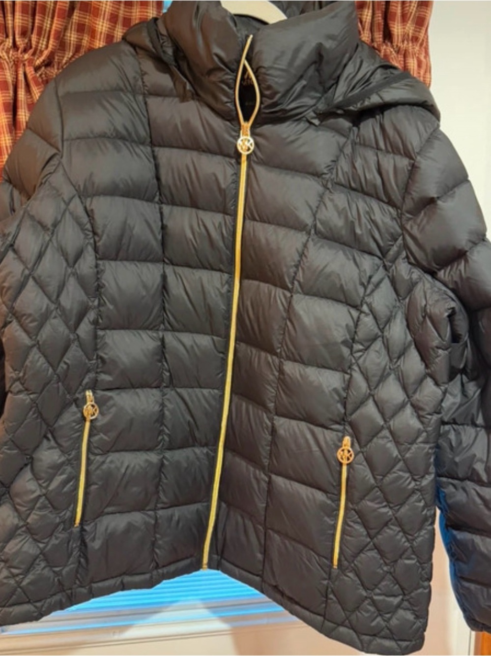 Michael Kors Black Puffer Jacket with Gold Trim